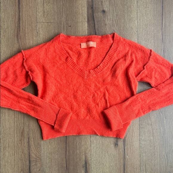 Current/Elliott Sweaters - Current Wool Cashmere Bright Orange V-Neck Cropped Sweater ! Large